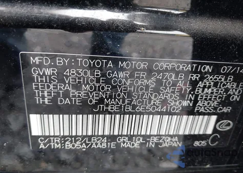 2014 Lexus Gs 350 from USA, damaged, VIN JTHBE1BL6E5044102